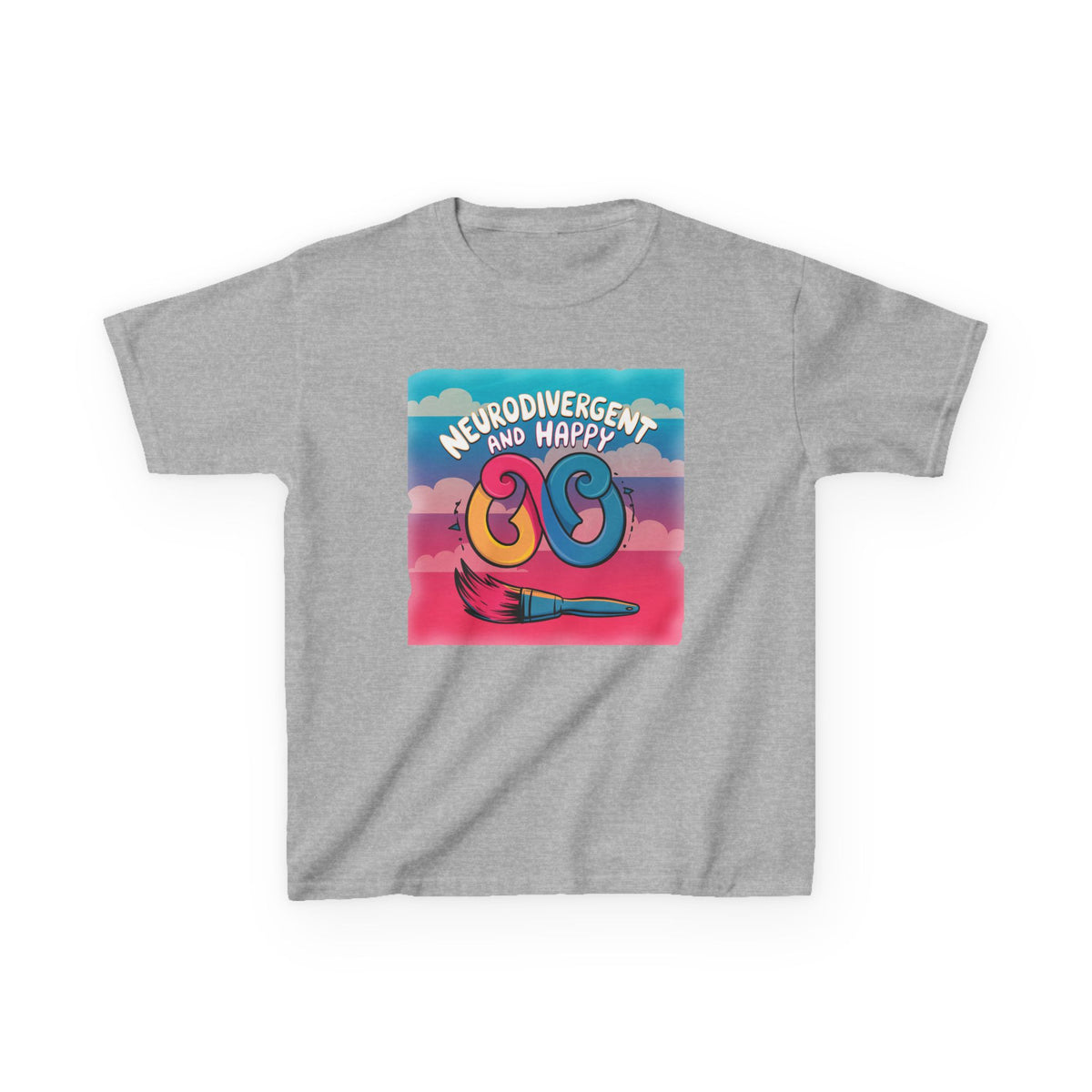 Kids Tee — "Neurodivergent and Happy" Colorful Art Brush Design