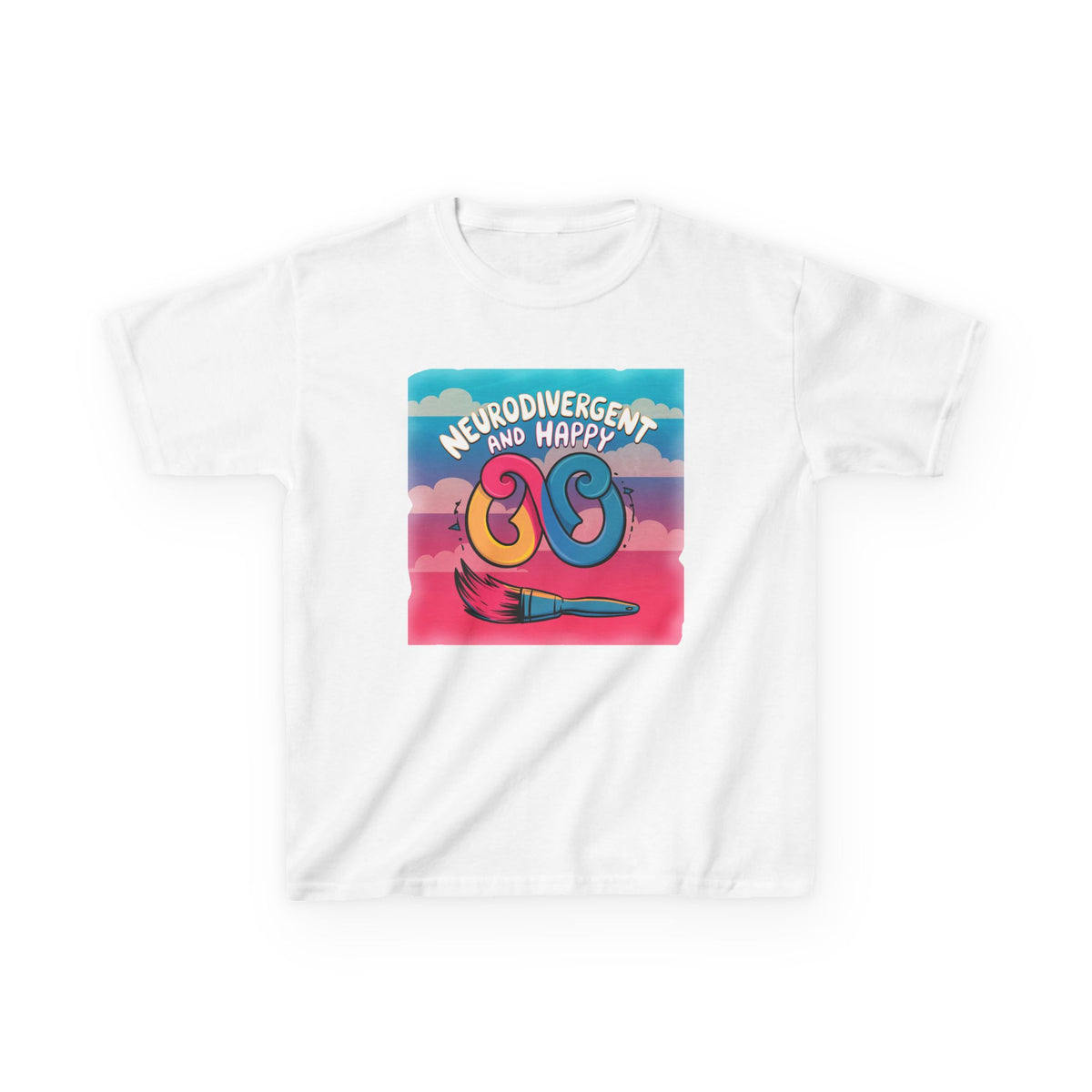 Kids Tee — "Neurodivergent and Happy" Colorful Art Brush Design