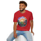 Sunrise Iguanas T-Shirt — Colorful Mountain Sunrise with Forest Trail