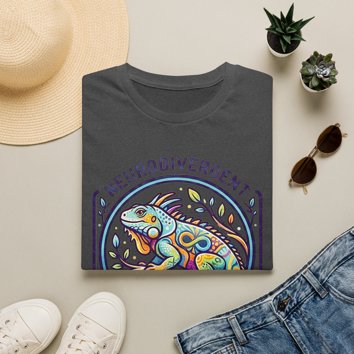 Neurodivergent Iguana T-Shirt — Colorful Pride Design for Neurodiversity Awareness