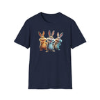 Funny Cartoon Bunnies T-Shirt — Three Playful Rabbits Graphic Tee