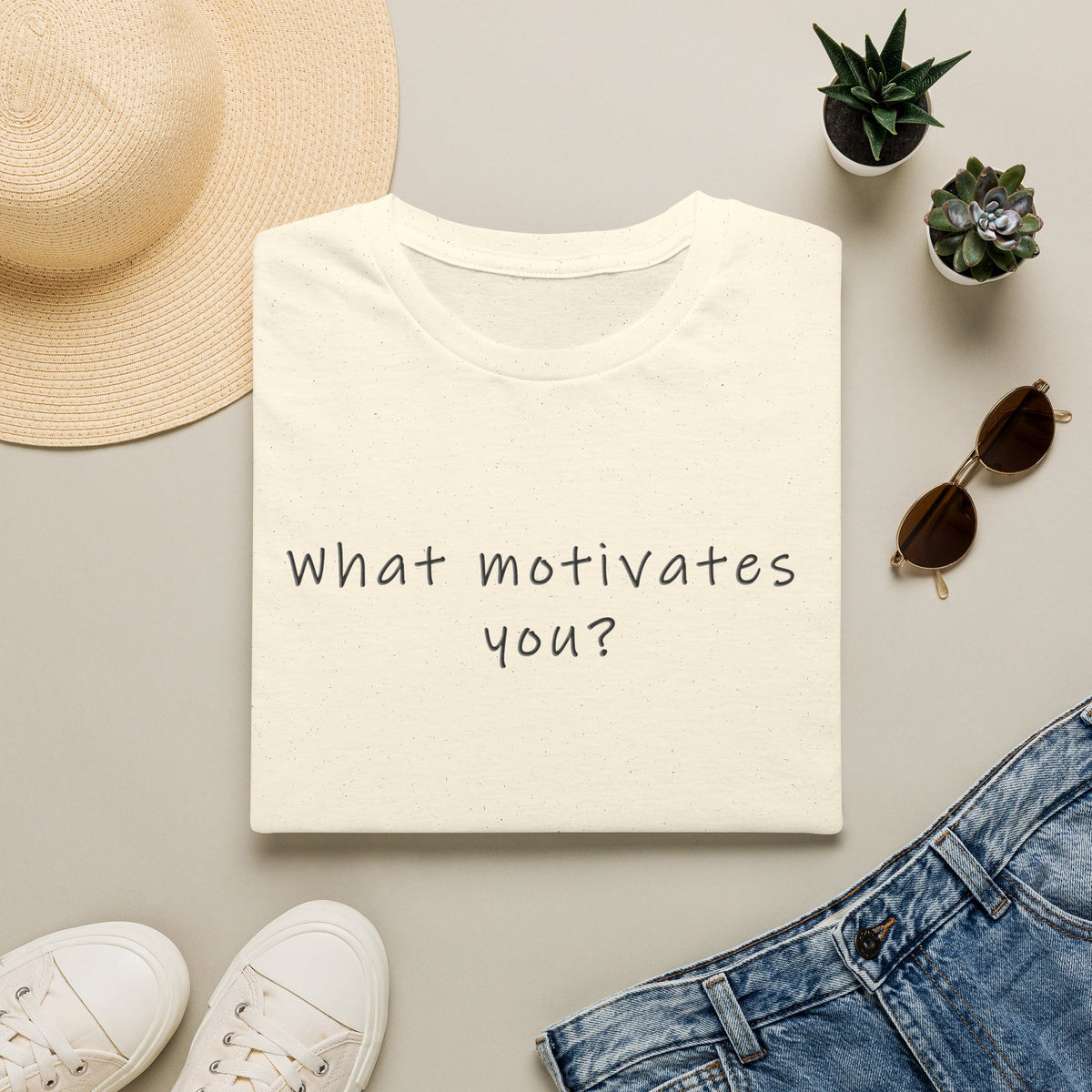 T-Shirt — “What Motivates You?” Minimalist Motivational Tee