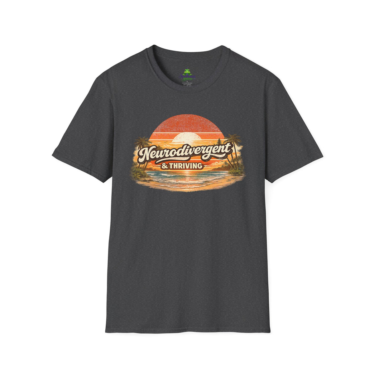 Neurodivergent & Thriving Tee — Retro Sunset Palm Graphic T-Shirt