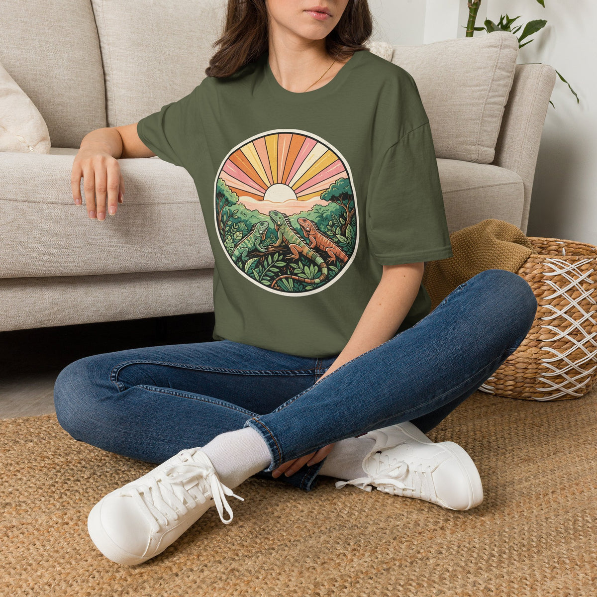 Sunrise Jungle T-Shirt — Retro Tropical Sunset Graphic Tee