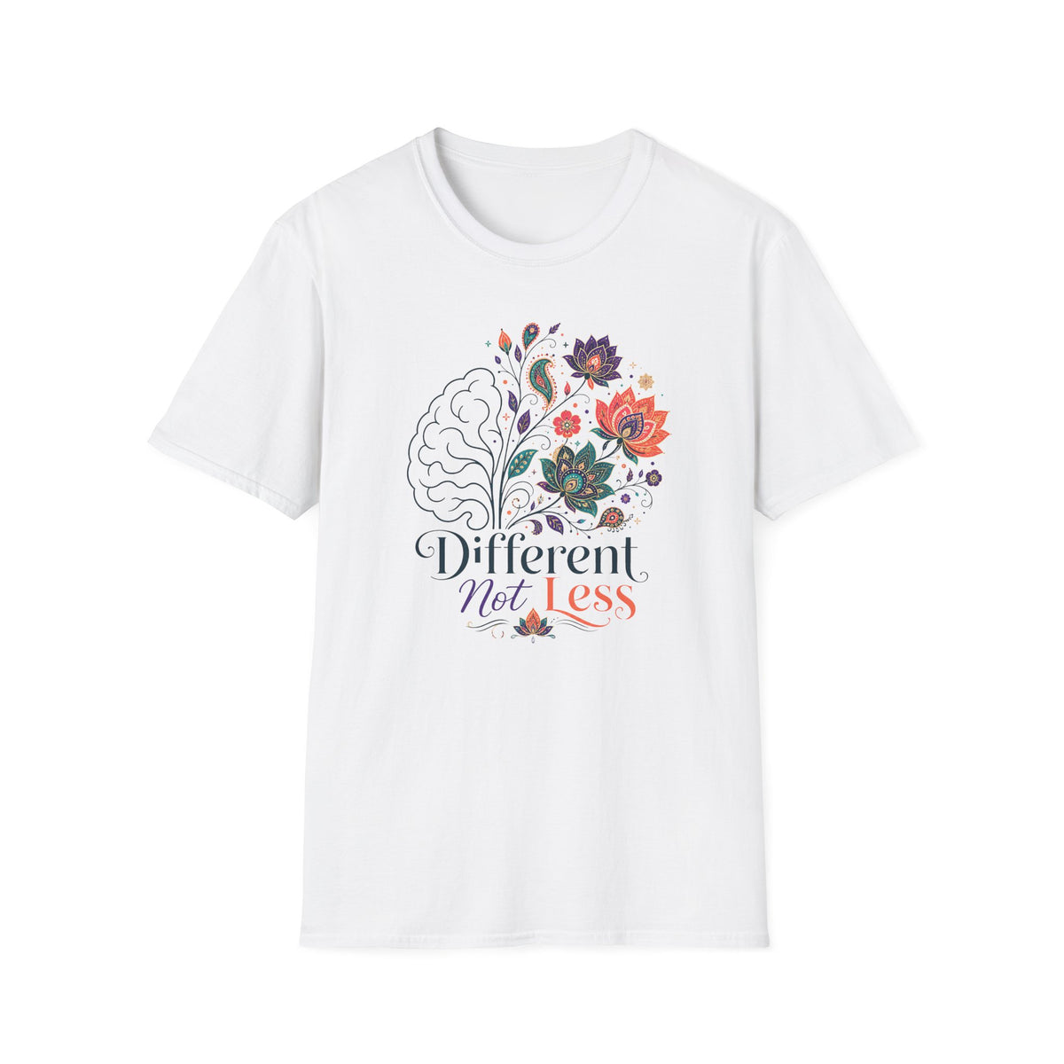 T-Shirt — 'Different Not Less' Floral Brain Awareness Tee