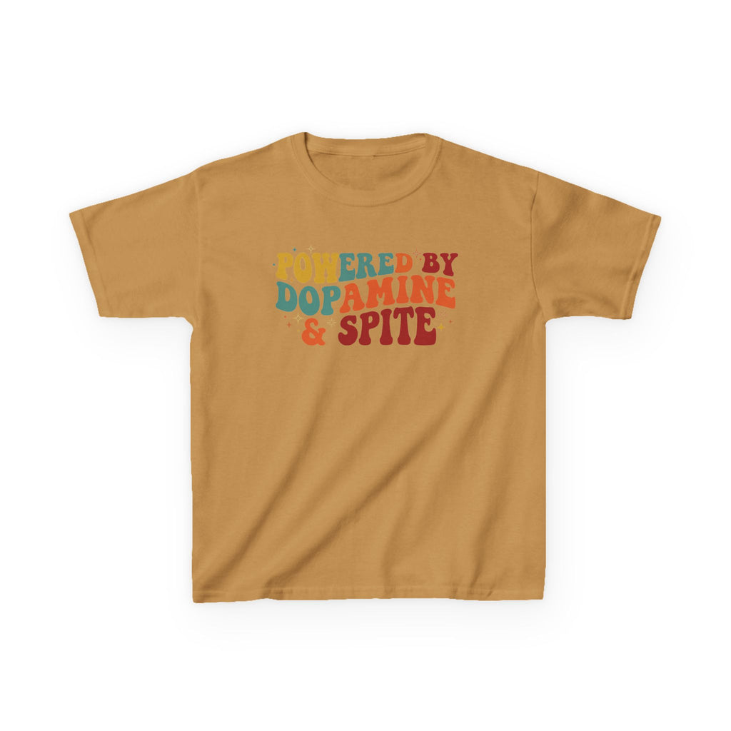 Kids T‑Shirt – "Powered by Dopamine & Spite" Retro Graphic Tee