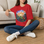 Sunrise Iguanas T-Shirt — Colorful Mountain Sunrise with Forest Trail