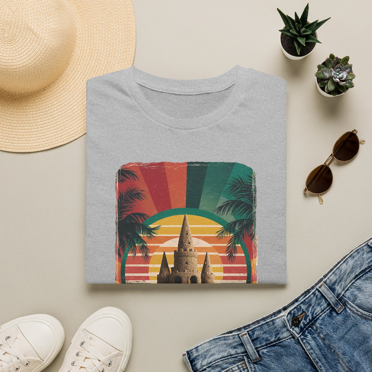 Sand Life T-Shirt — Retro Palm Tree Sandcastle Beach Tee