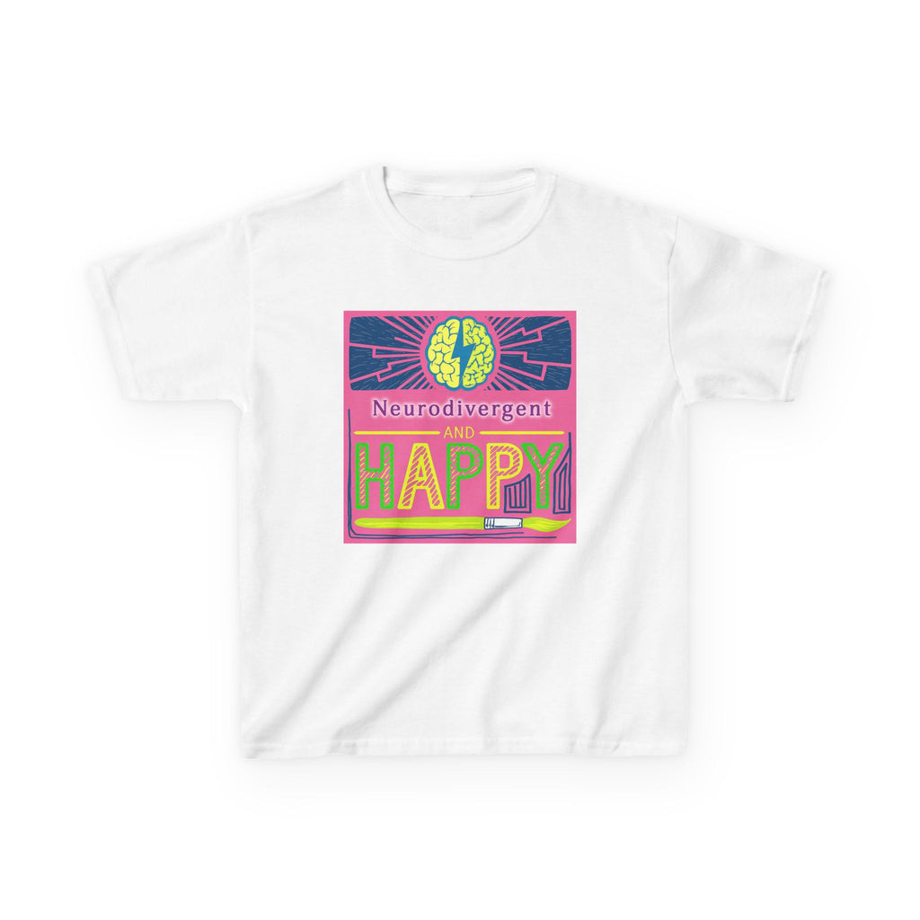 Neurodivergent and Happy Kids Tee — Bright Retro Pride Shirt