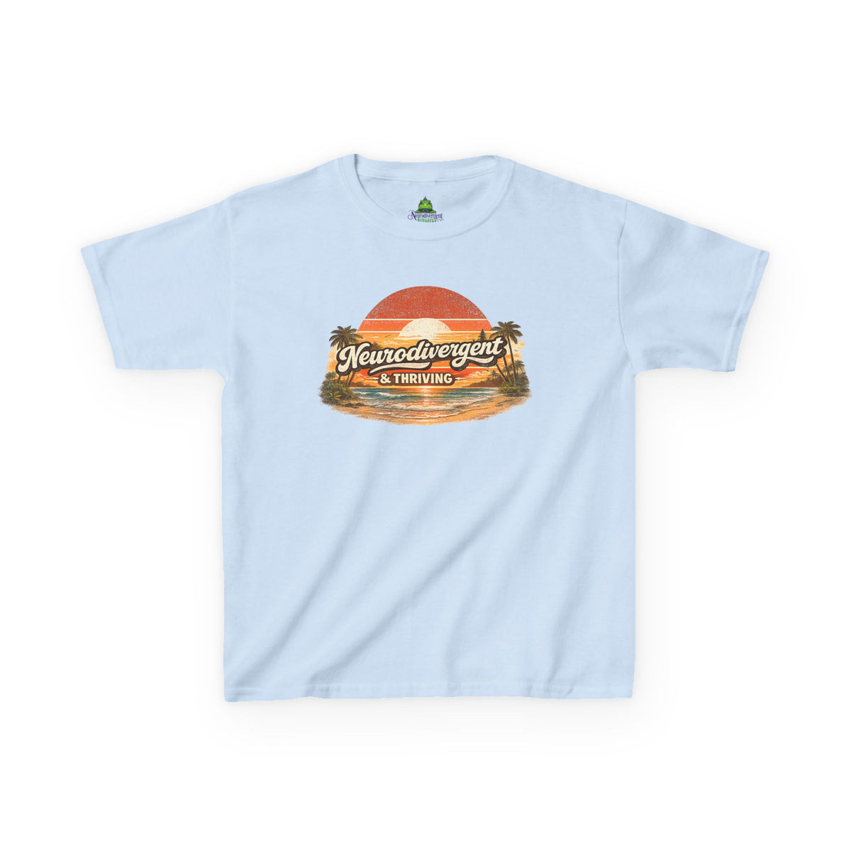 Kids T-Shirt — "Neurodivergent & Thriving" Retro Sunset Tee