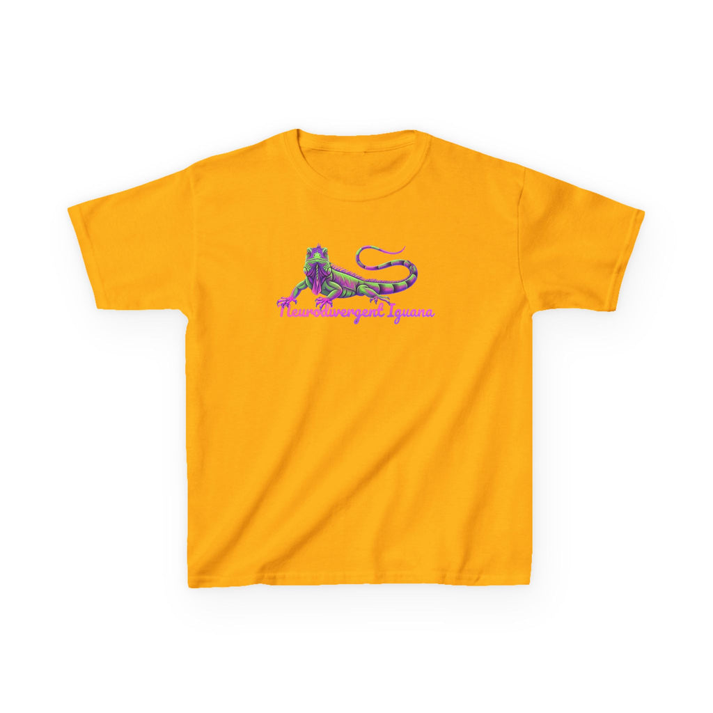 Kids Tee — Neon Green & Purple Iguana Graphic “Fluorescent Iguana”