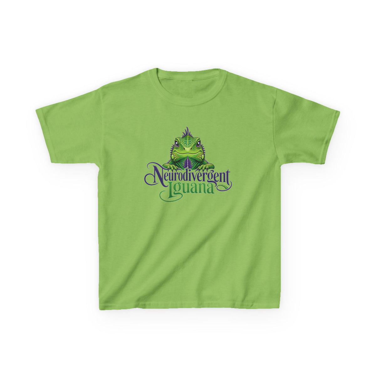 Kids T‑Shirt — “Neurodivergent Iguana” Cute Green Lizard Graphic Tee for Autism Pride & Awareness