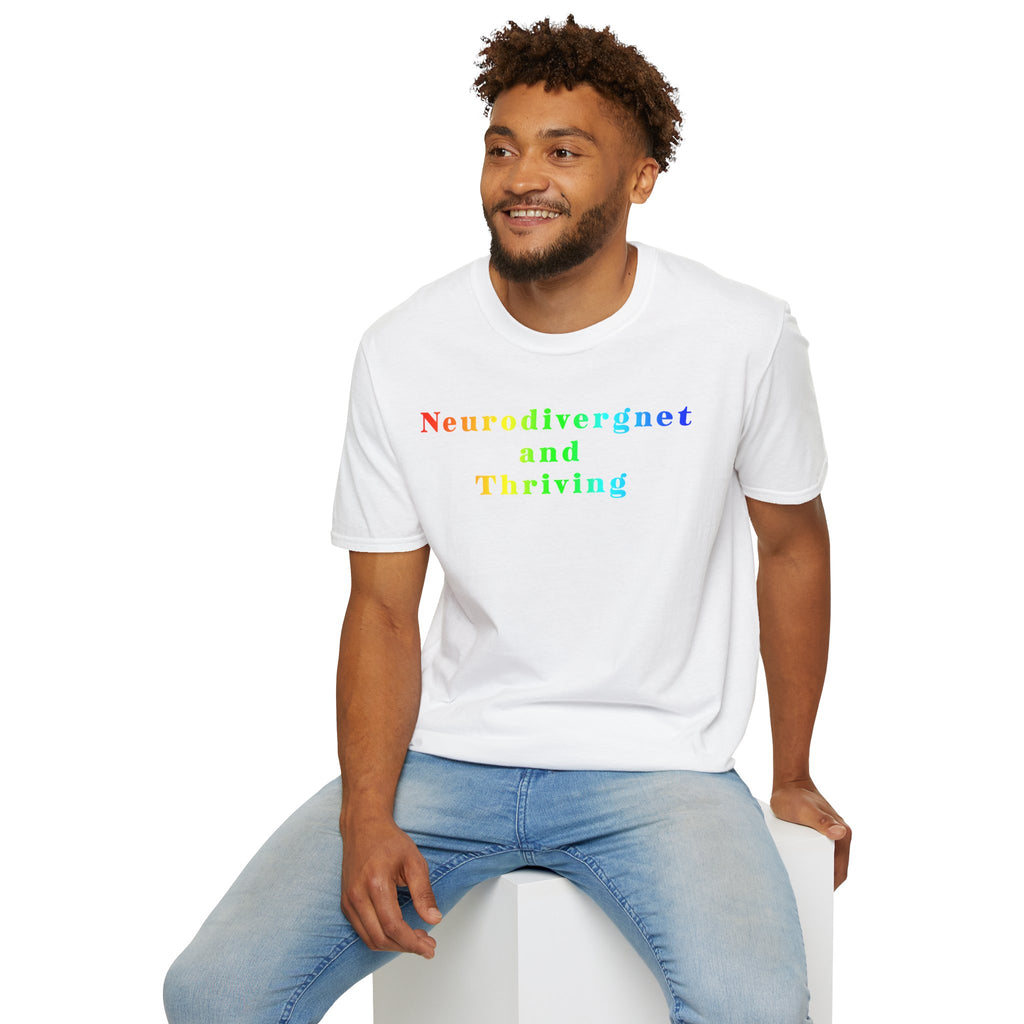 Neurodivergent and Thriving T-Shirt – Rainbow Pride Neurodiversity Tee