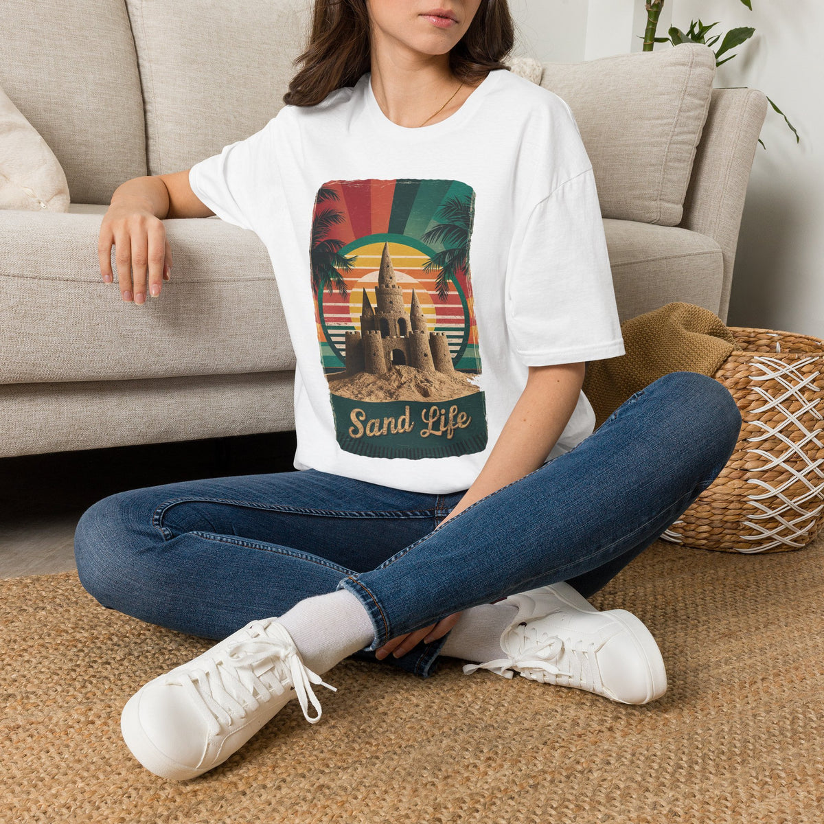 Sand Life T-Shirt — Retro Palm Tree Sandcastle Beach Tee