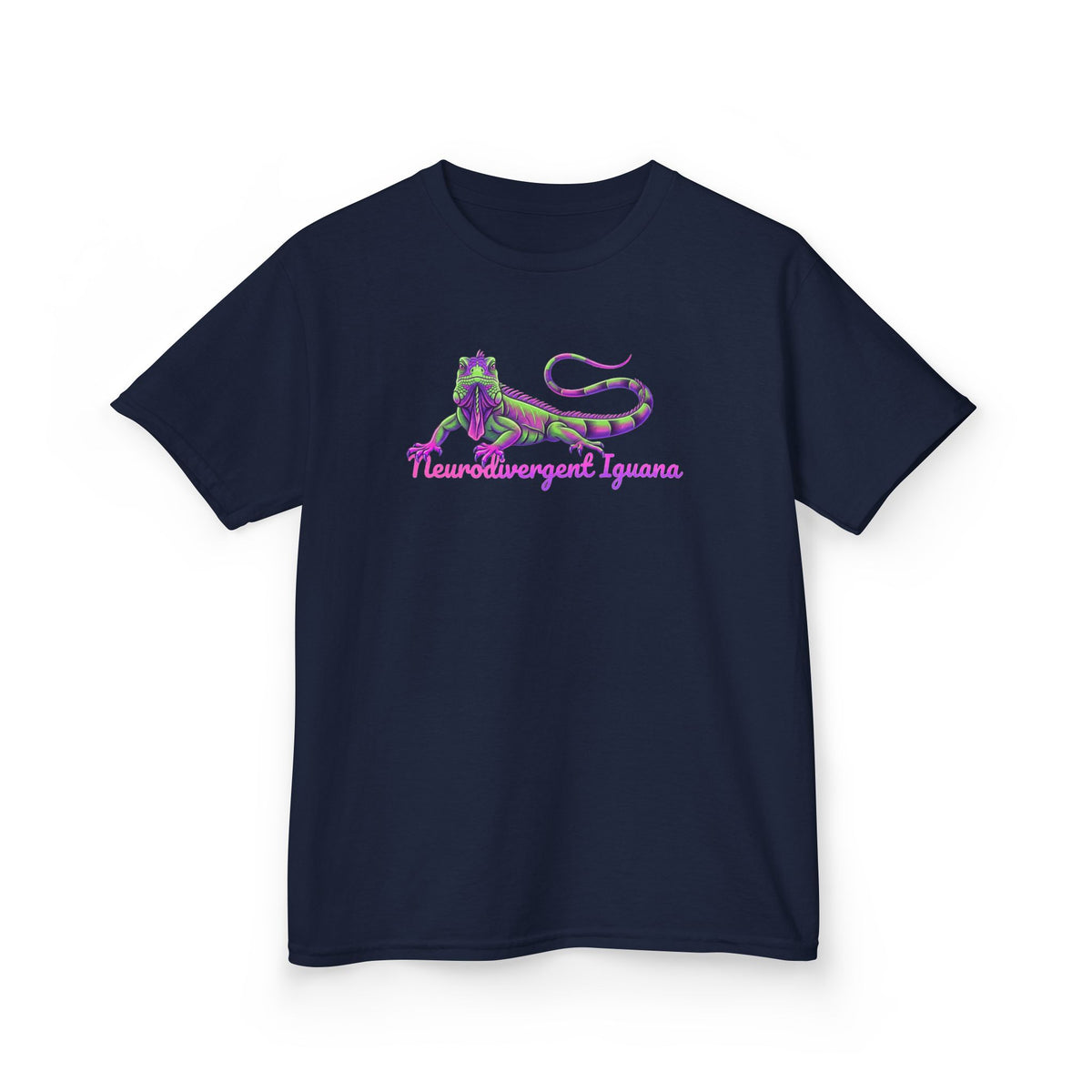 Kids Tee — Neon Green & Purple Iguana Graphic “Fluorescent Iguana”