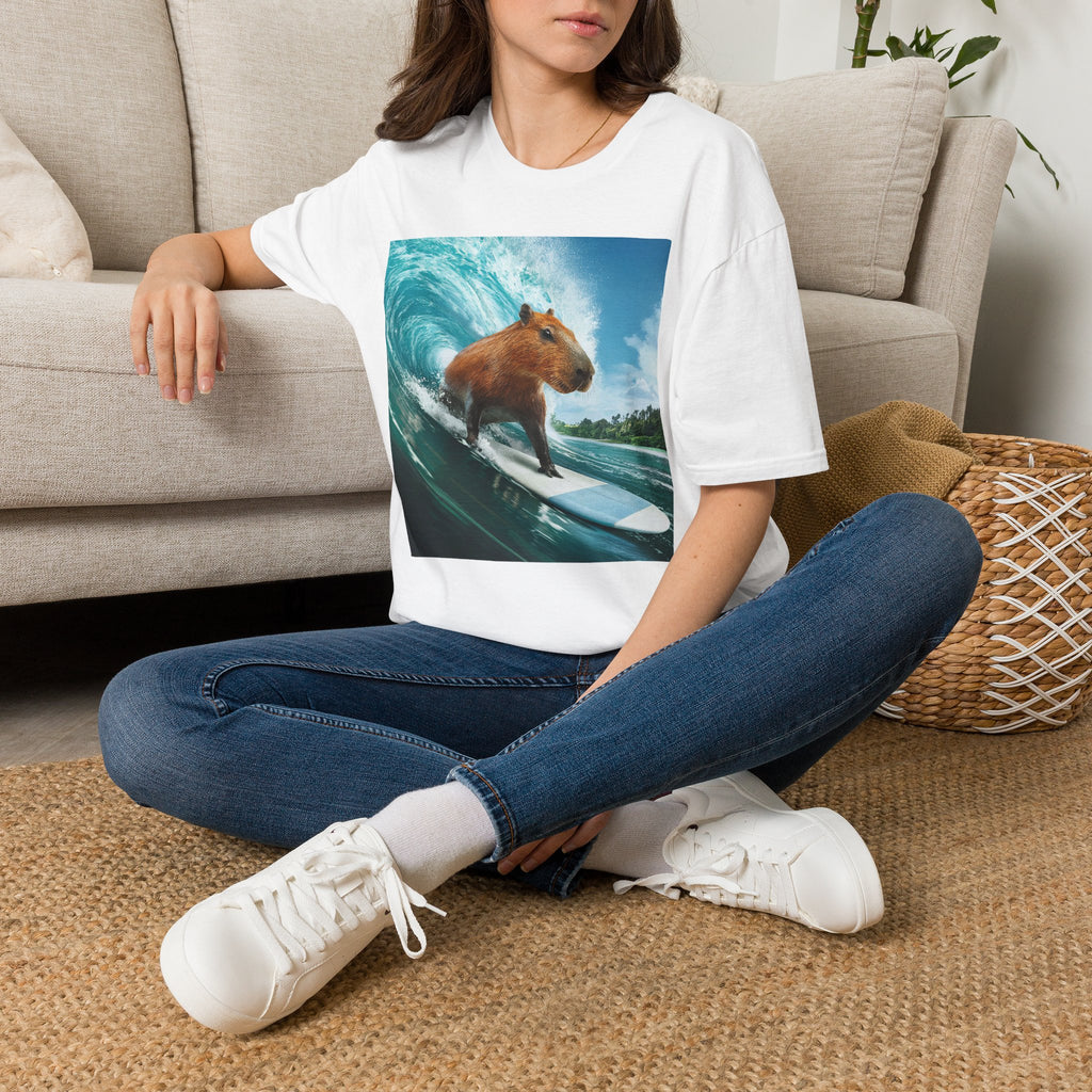 Capybara Surfing T-Shirt — Funny Animal Beach Tee