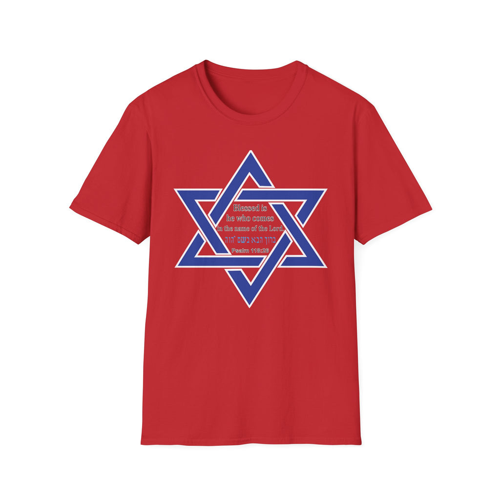 Star of David T-Shirt — "Blessed is he who comes in the name of the Lord" Hebrew Christian Jewish Faith Tee