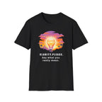 Clarity Please T-Shirt — "Clarity, please. Say what you really mean." Sunset Lightbulb Graphic