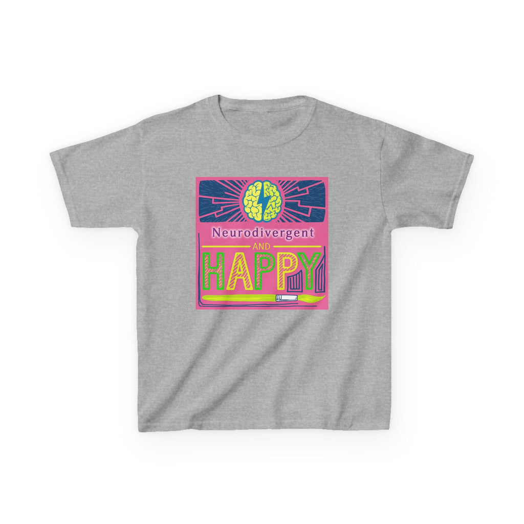 Neurodivergent and Happy Kids Tee — Bright Retro Pride Shirt
