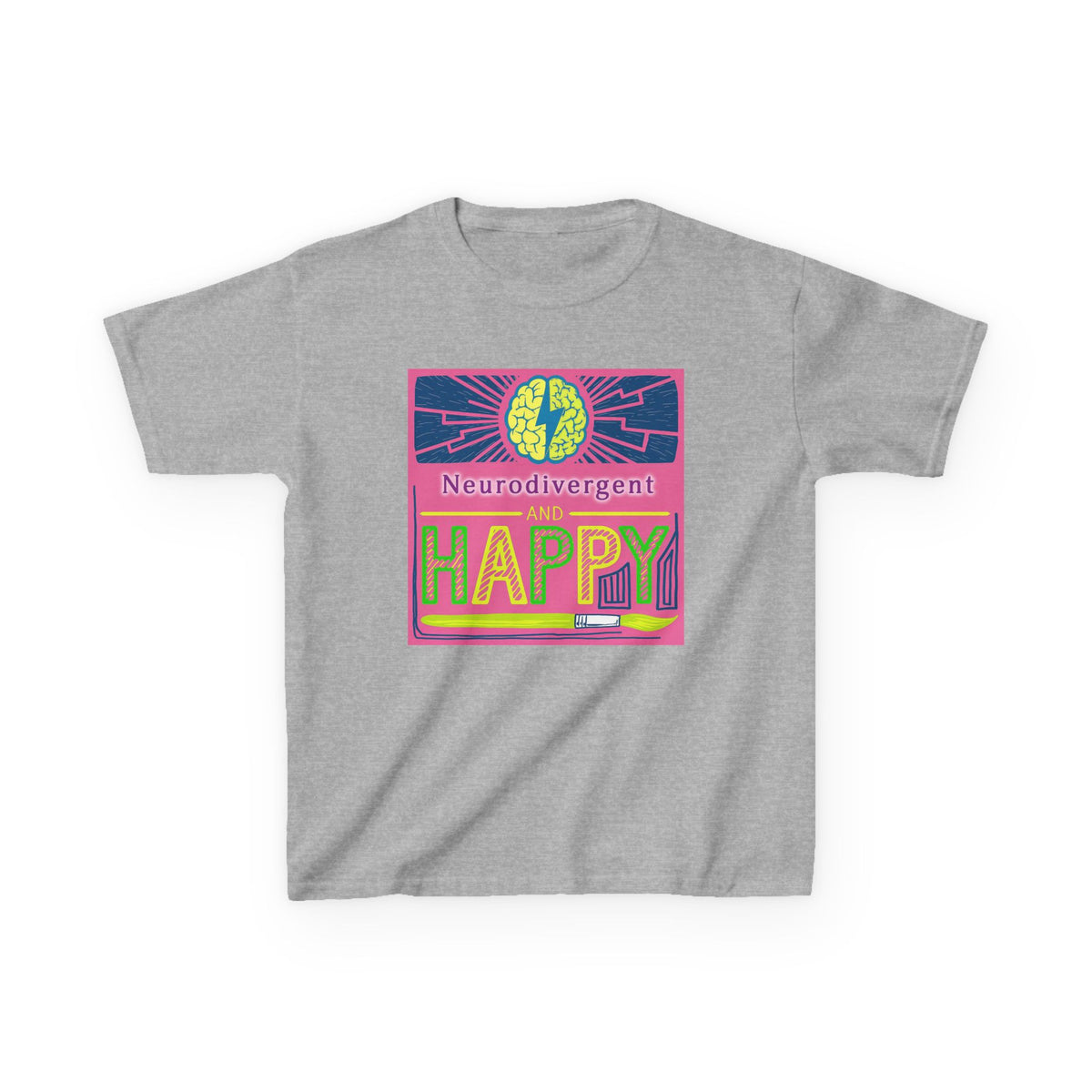 Neurodivergent and Happy Kids Tee — Bright Retro Pride Shirt