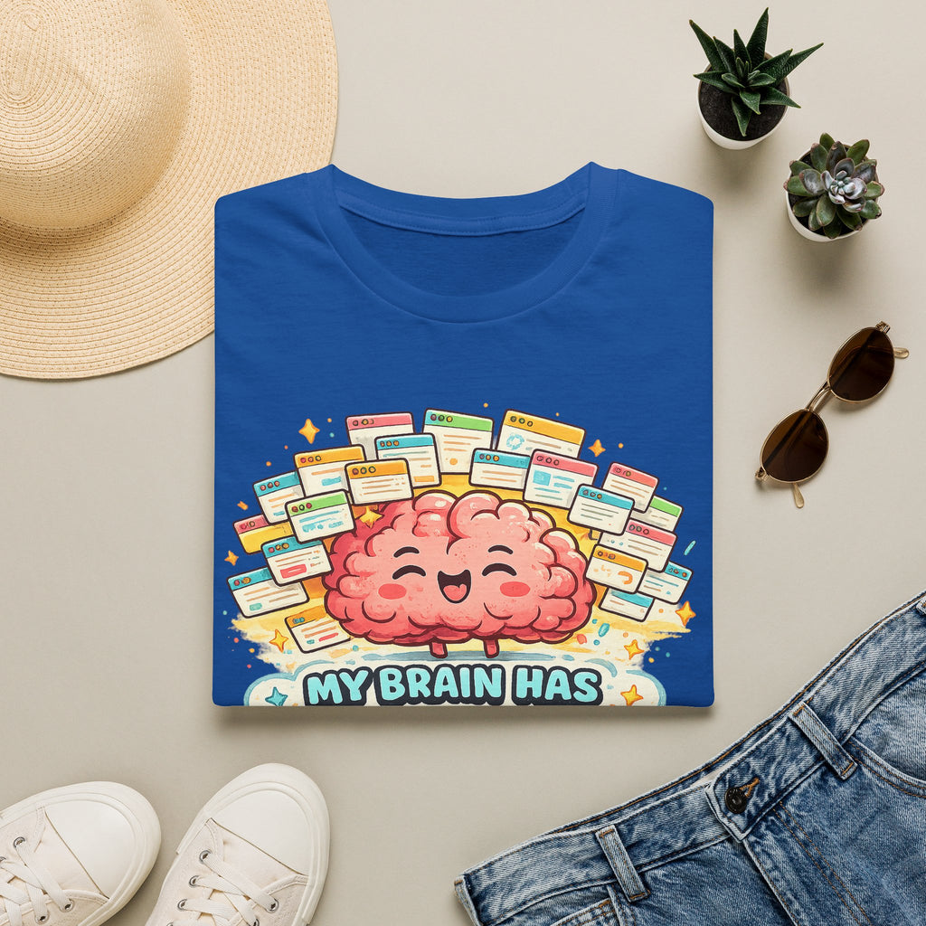 My Brain Has 87 Tabs Open T-Shirt — Cute Cartoon Brain Mental Load Graphic Tee