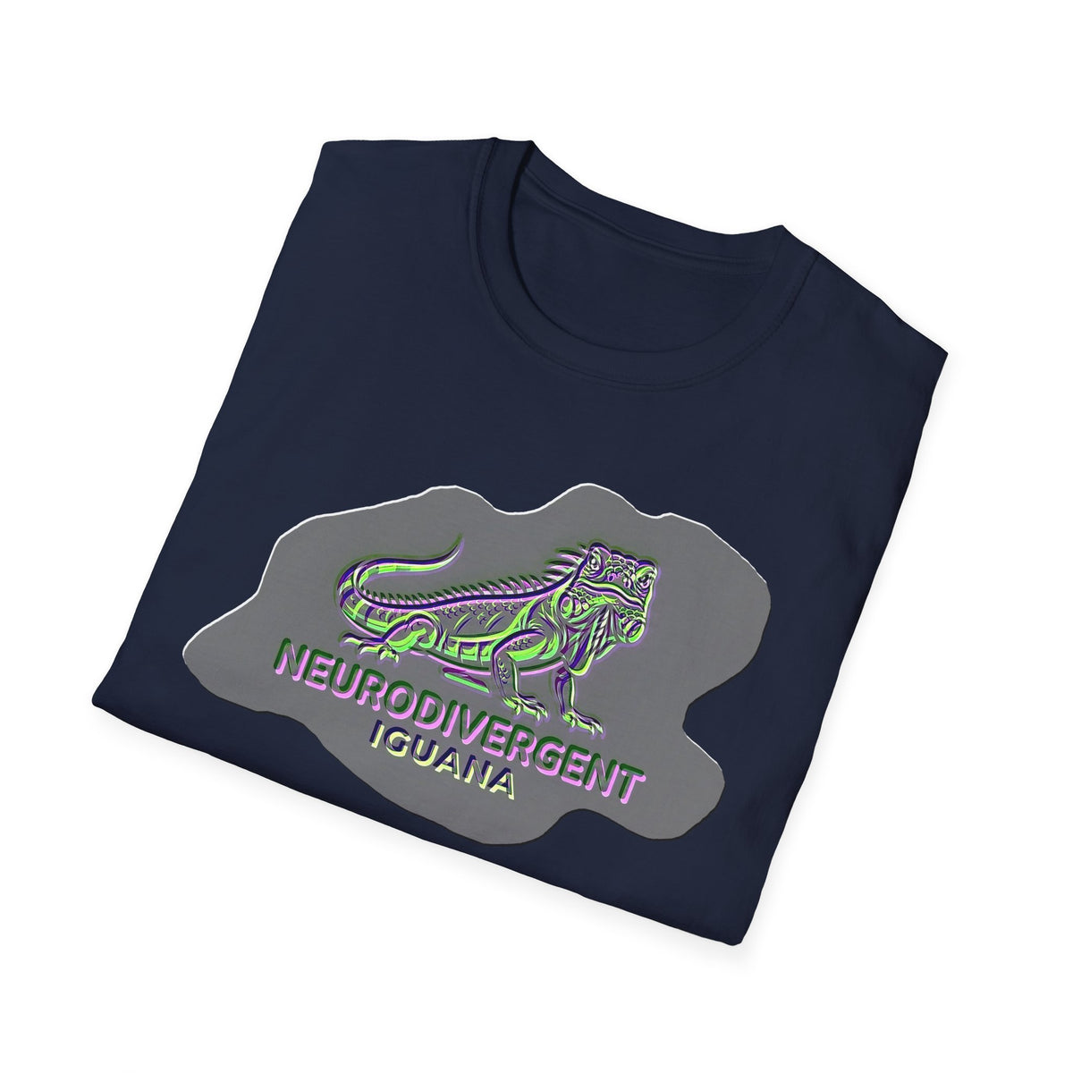 Neurodivergent Iguana Graphic T‑Shirt — Pride-Lit Earthtone Design
