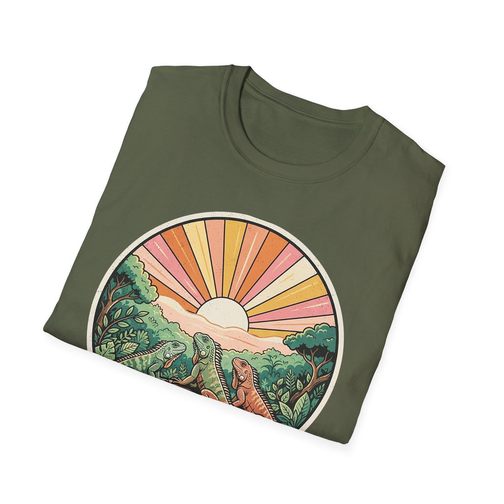 Sunrise Jungle T-Shirt — Retro Tropical Sunset Graphic Tee