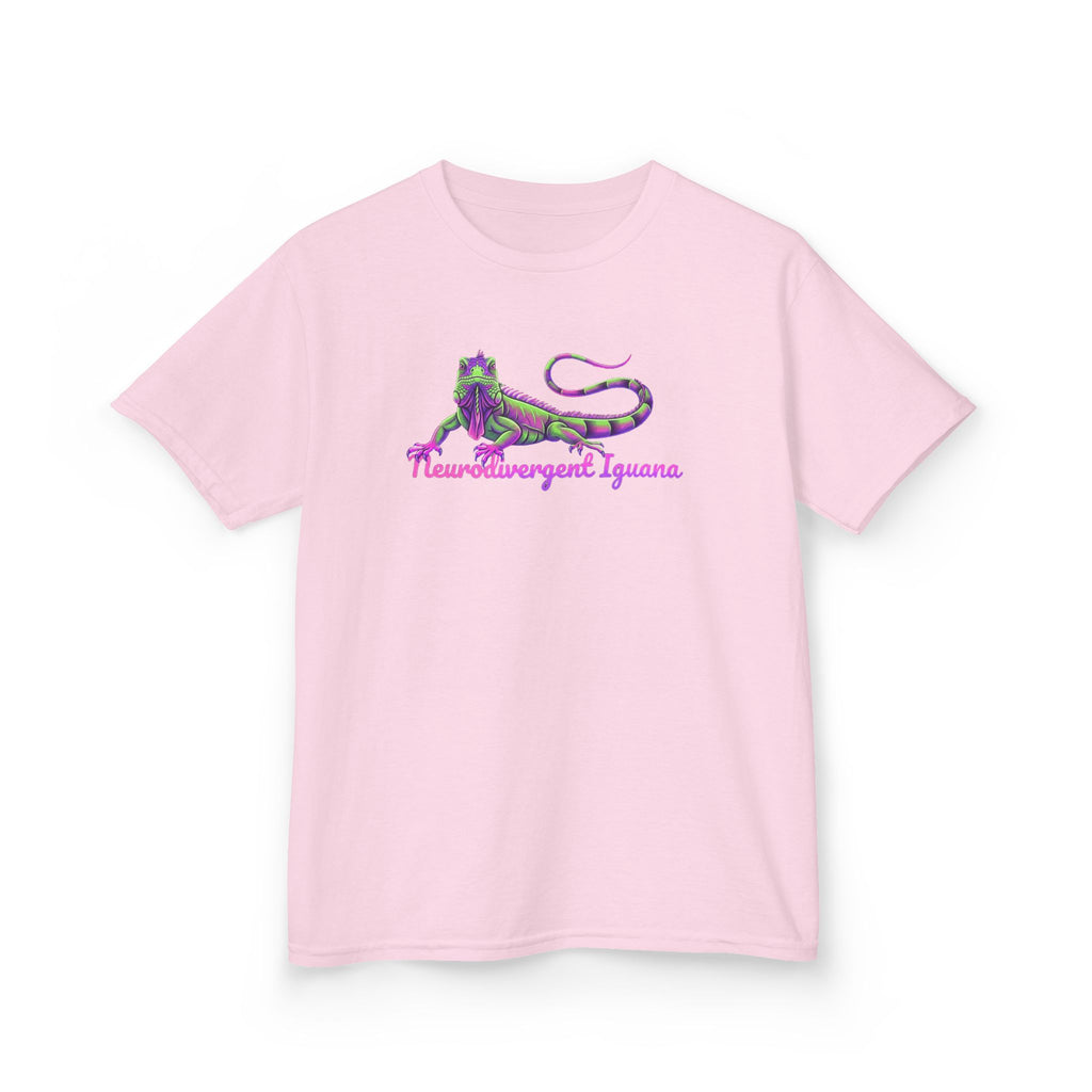 Kids Tee — Neon Green & Purple Iguana Graphic “Fluorescent Iguana”