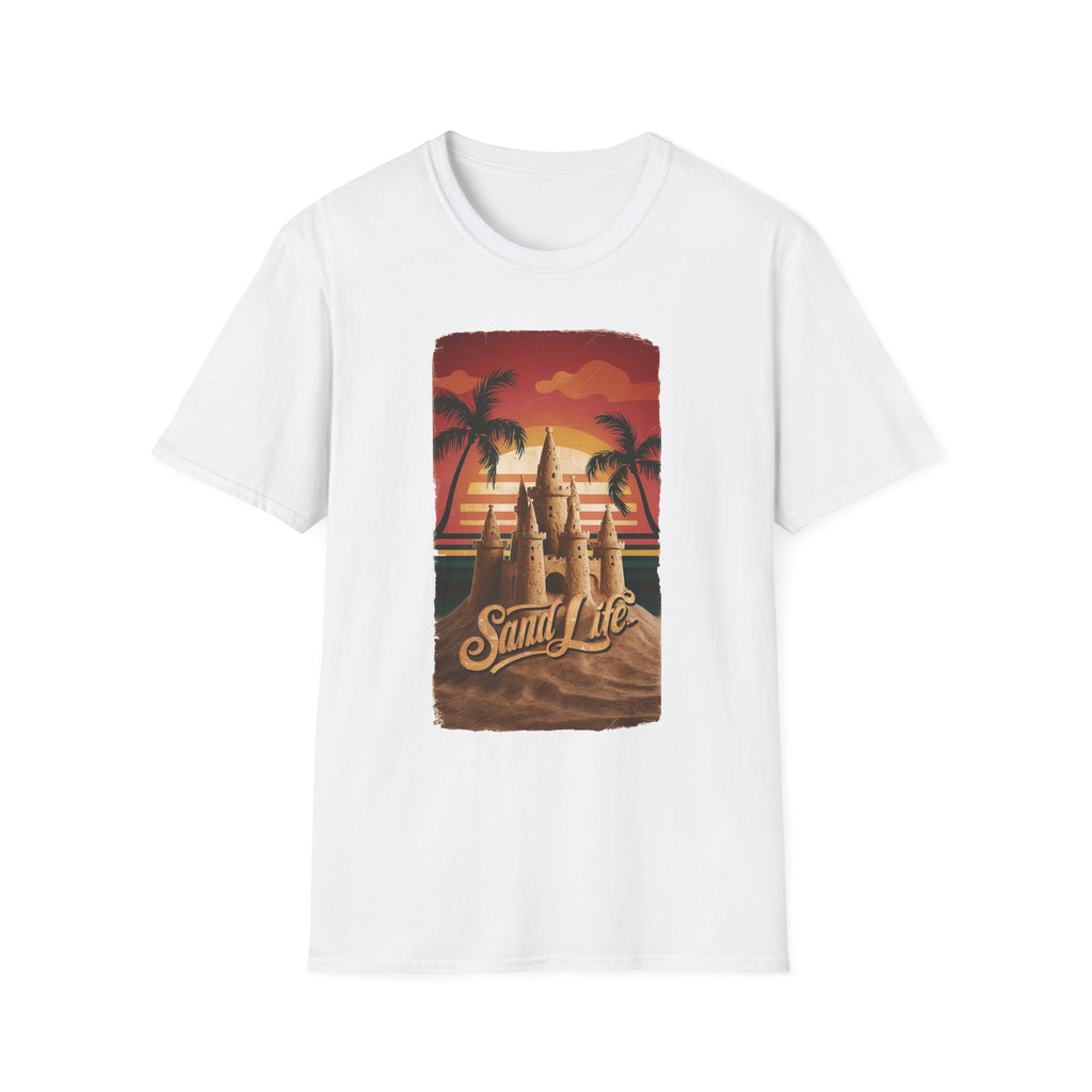 Sand Life T-Shirt — Retro Sunset Palm Beach Sandcastle Tee