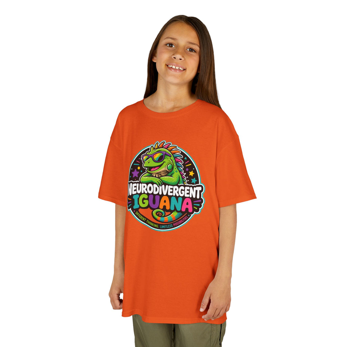 Kids T‑Shirt — "Neurodivergent Iguana" Colorful Pride Tee