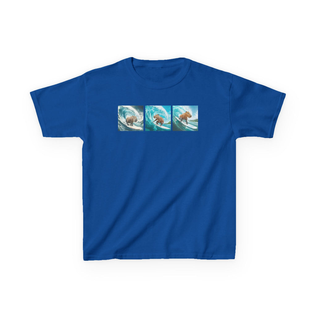 Kids Surfing Waves Tee — Triple Wave Surfboard Graphic Kids T‑Shirt