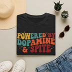 Graphic Tee — "Powered by Dopamine & Spite" Retro Colorful Quote Shirt