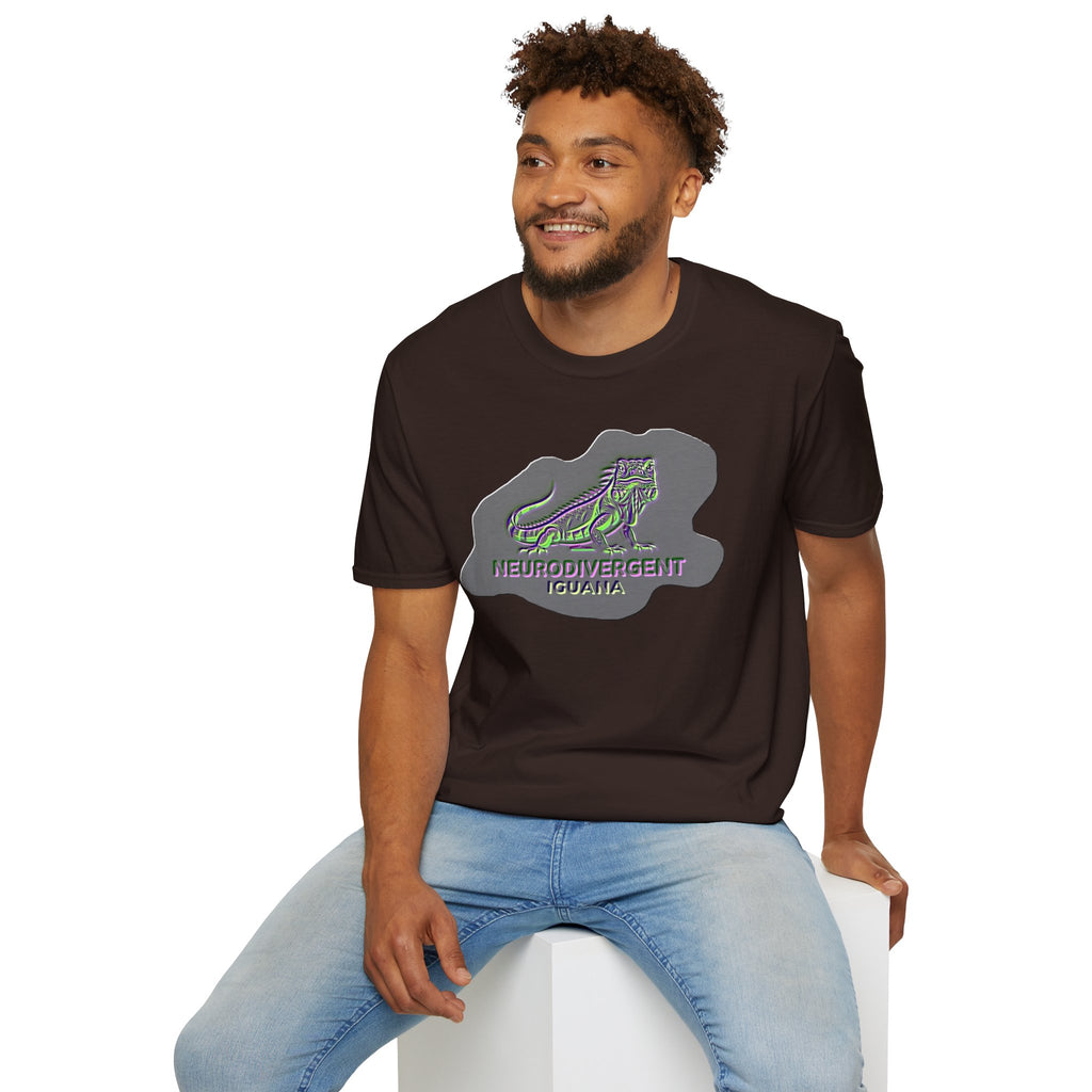 Neurodivergent Iguana Graphic T‑Shirt — Pride-Lit Earthtone Design