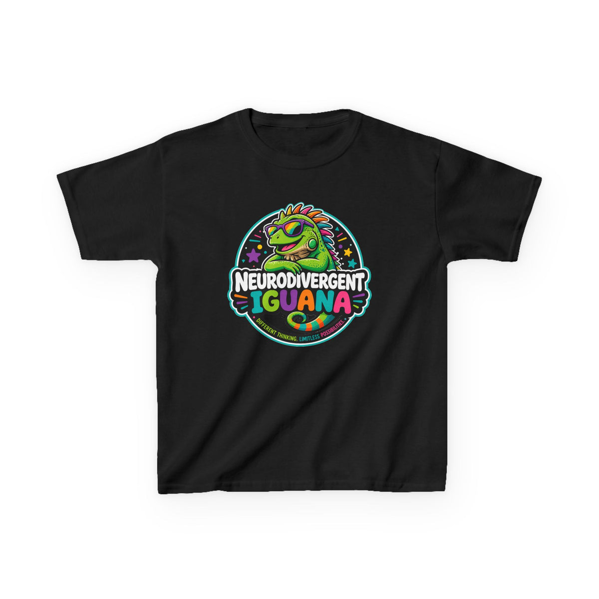 Kids T‑Shirt — "Neurodivergent Iguana" Colorful Pride Tee