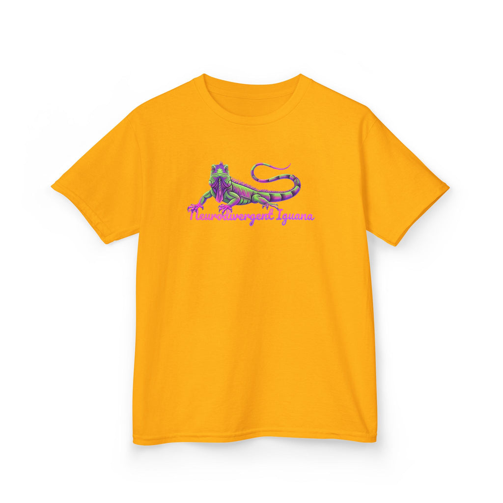 Kids Tee — Neon Green & Purple Iguana Graphic “Fluorescent Iguana”
