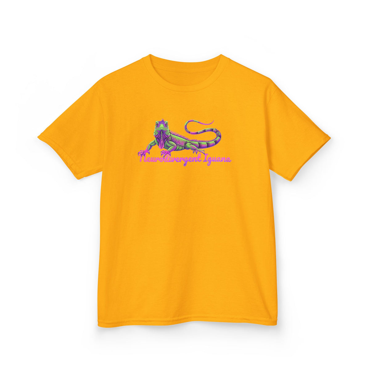 Kids Tee — Neon Green & Purple Iguana Graphic “Fluorescent Iguana”