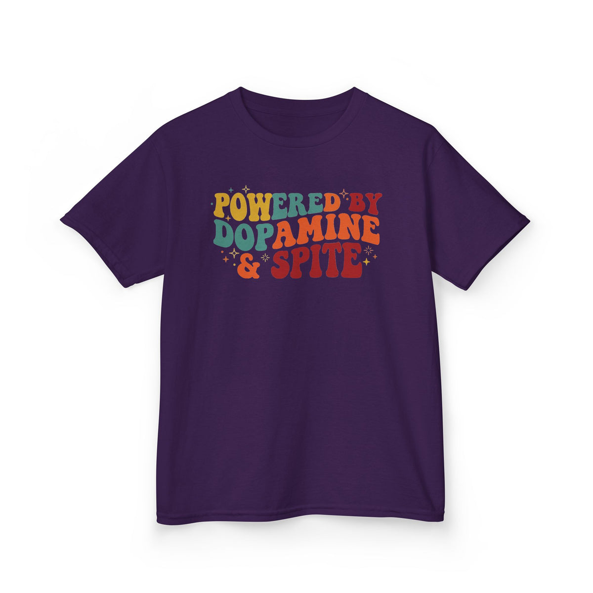 Kids T‑Shirt – "Powered by Dopamine & Spite" Retro Graphic Tee