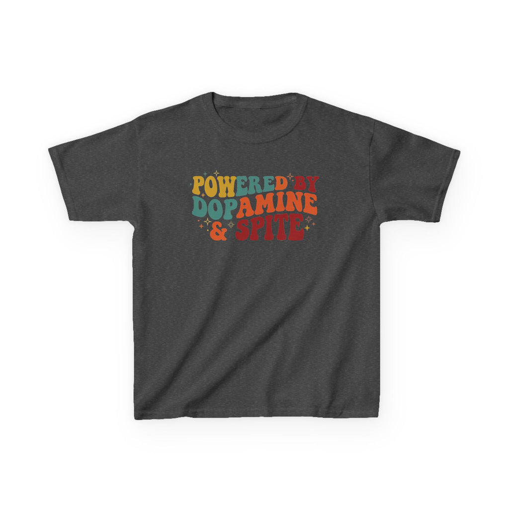 Kids T‑Shirt – "Powered by Dopamine & Spite" Retro Graphic Tee