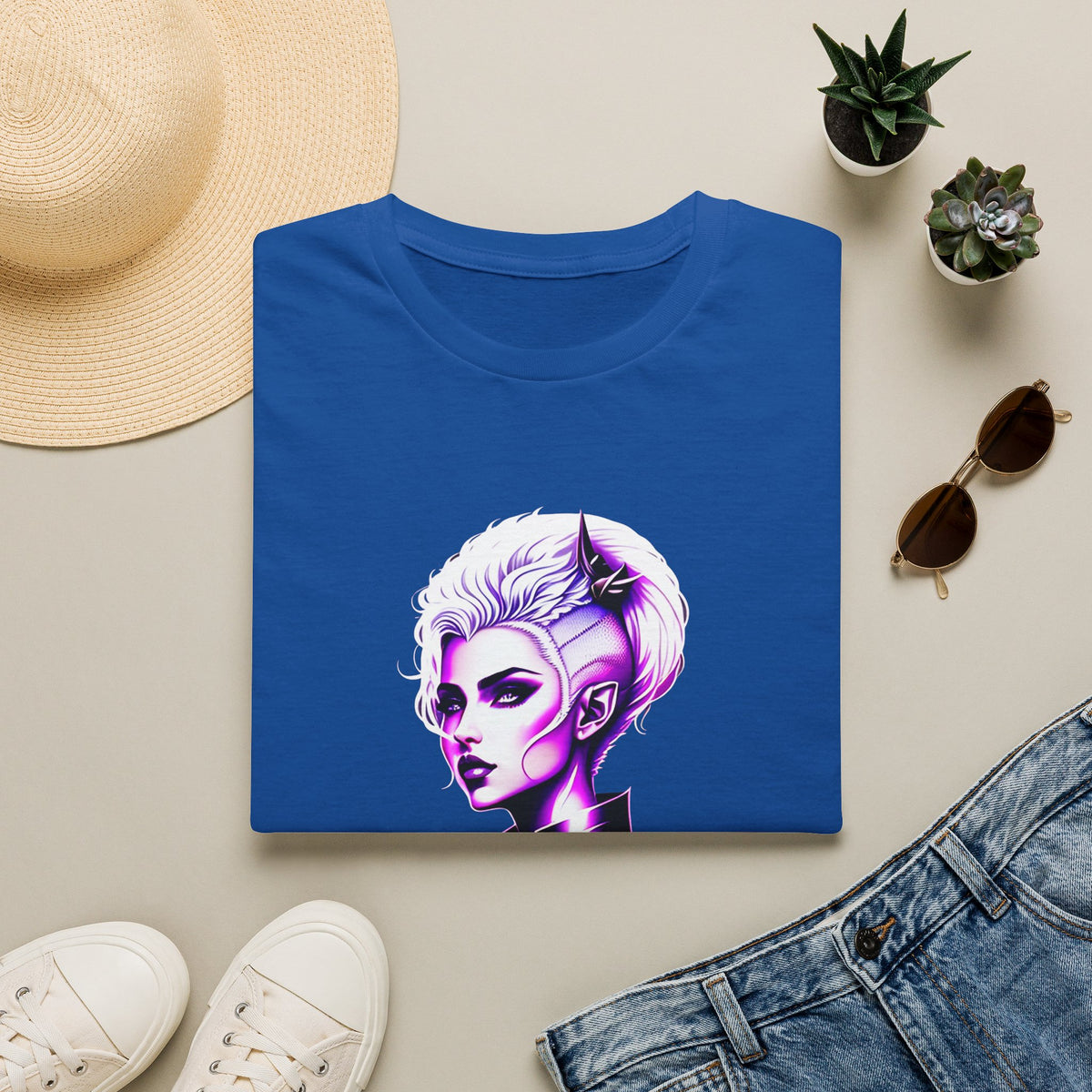 Violet Elven Woman Portrait T-Shirt