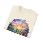 Sunrise Iguanas T-Shirt — Colorful Mountain Sunrise with Forest Trail
