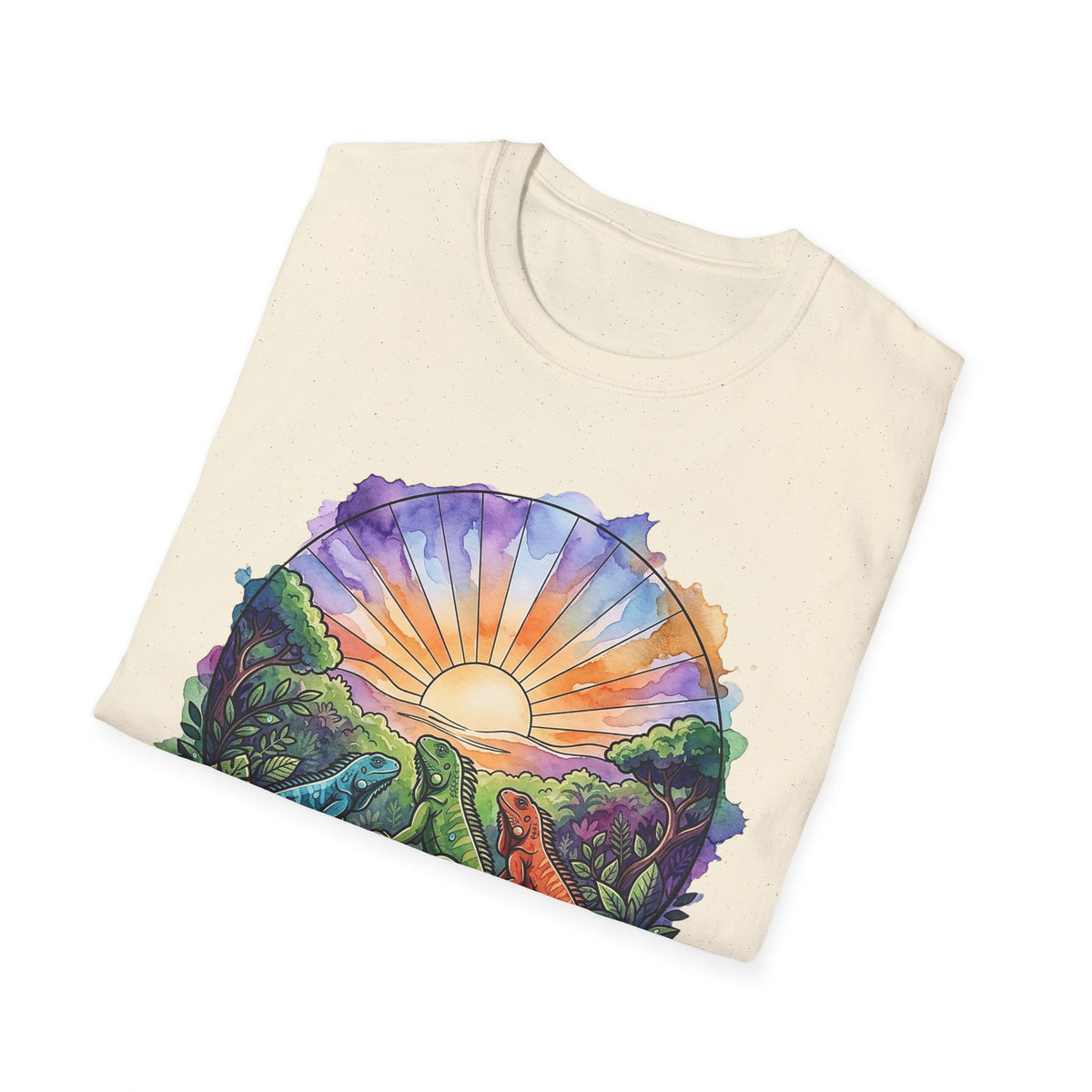 Sunrise Iguanas T-Shirt — Colorful Mountain Sunrise with Forest Trail