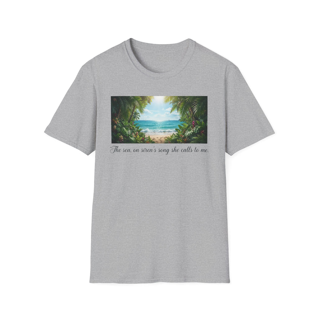Beachscape T-Shirt — "The sea, an siren's song she calls to me" Scenic Coastal Tee
