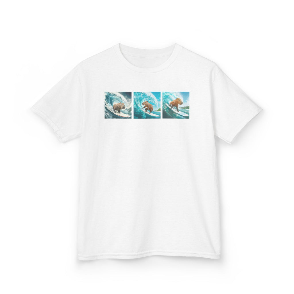 Kids Surfing Waves Tee — Triple Wave Surfboard Graphic Kids T‑Shirt