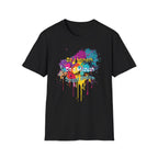 T-Shirt — Colorful "Be a Mensch, Do a Mitzvah" Splatter Tee for Jewish Celebrations