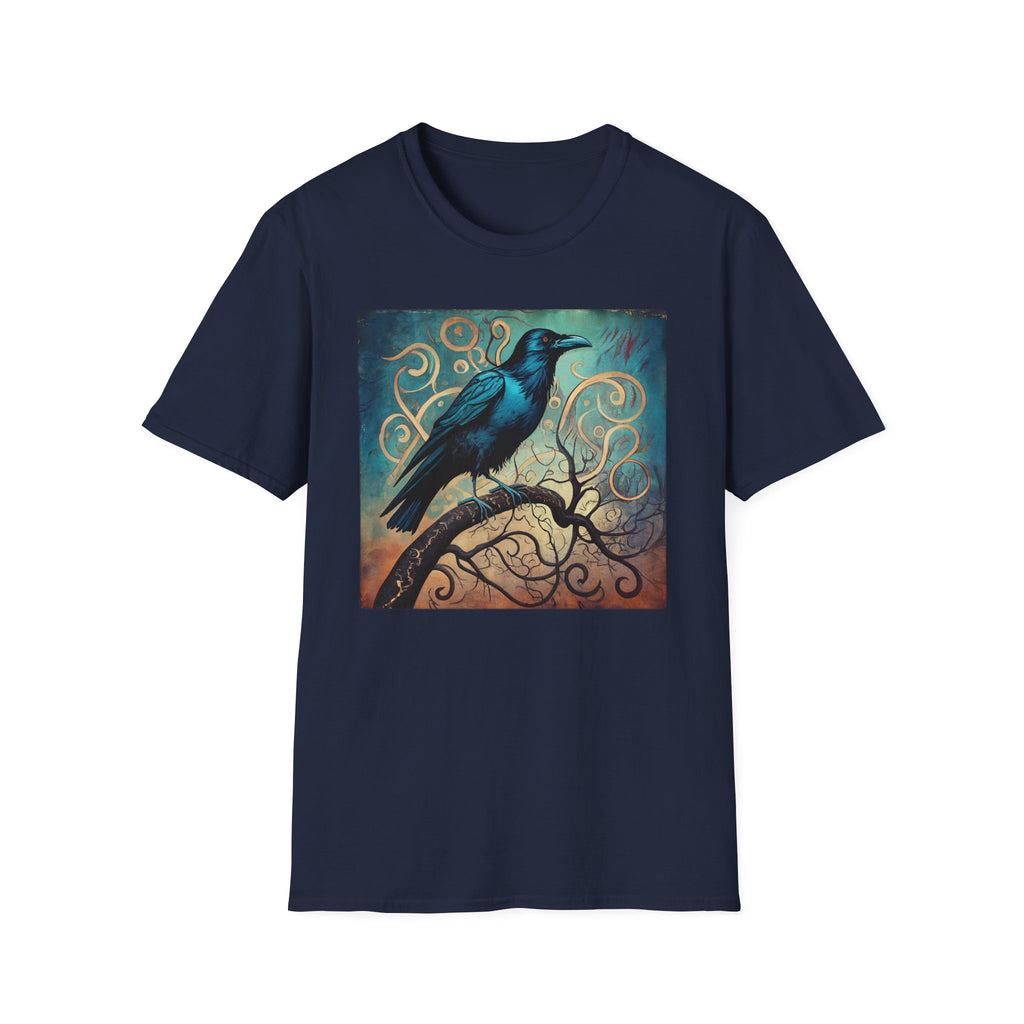 Raven Art T‑Shirt — Mystical Blue Crow Illustration Tee