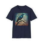 Raven Art T‑Shirt — Mystical Blue Crow Illustration Tee