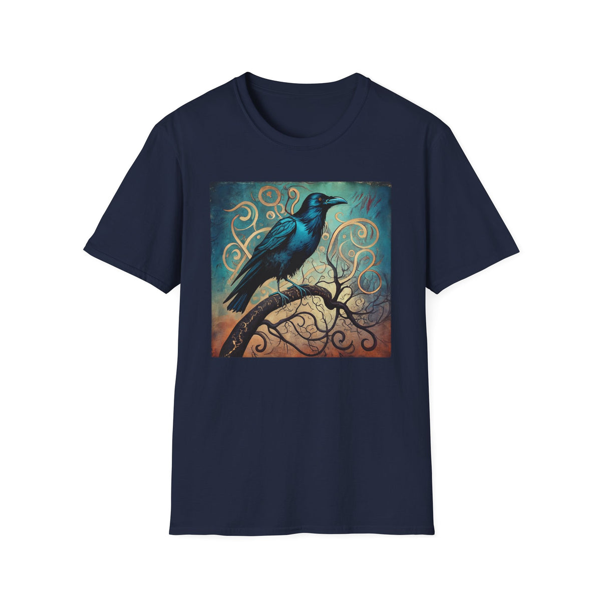 Raven Art T‑Shirt — Mystical Blue Crow Illustration Tee