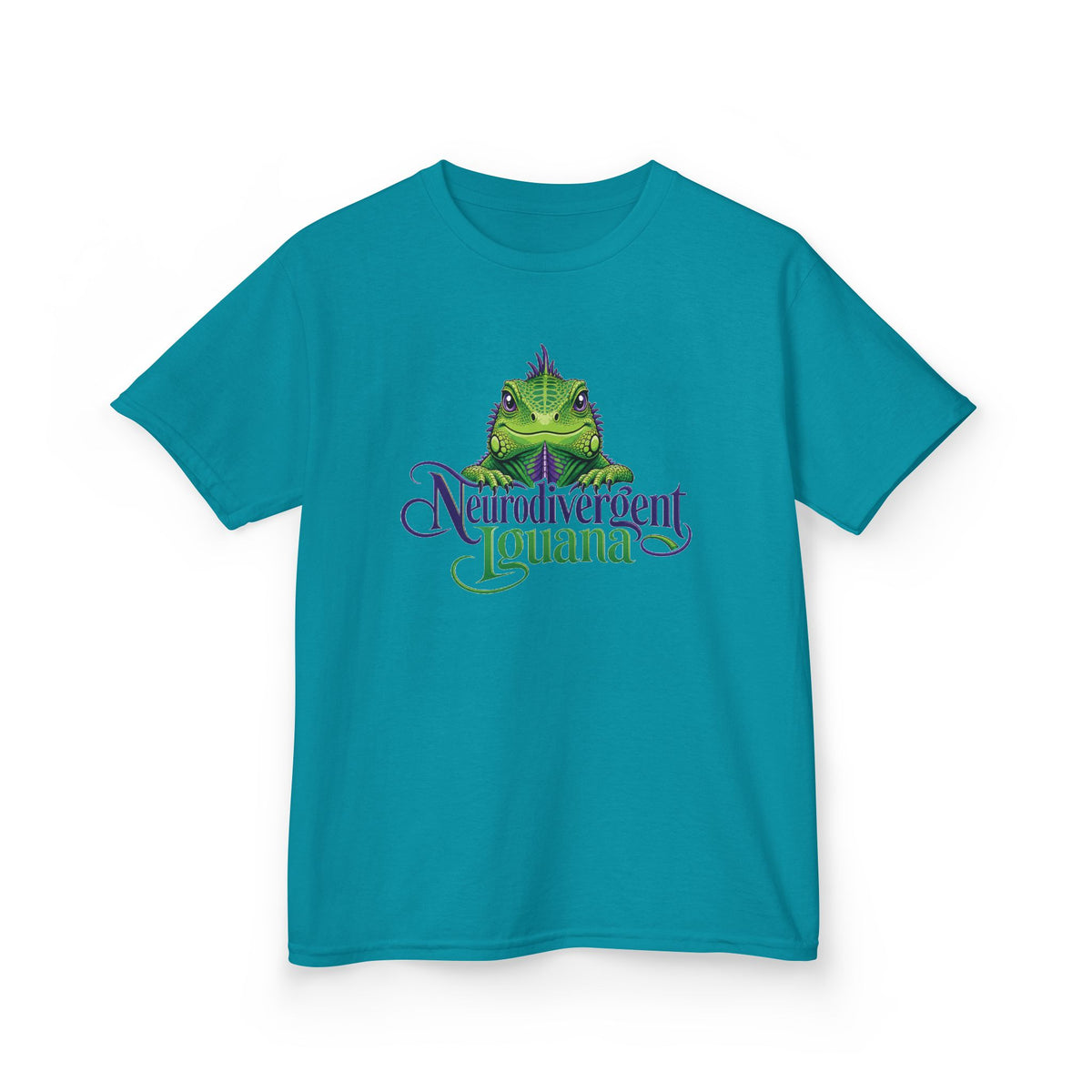 Kids T‑Shirt — “Neurodivergent Iguana” Cute Green Lizard Graphic Tee for Autism Pride & Awareness
