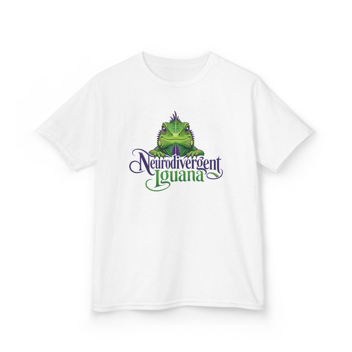 Kids T‑Shirt — “Neurodivergent Iguana” Cute Green Lizard Graphic Tee for Autism Pride & Awareness
