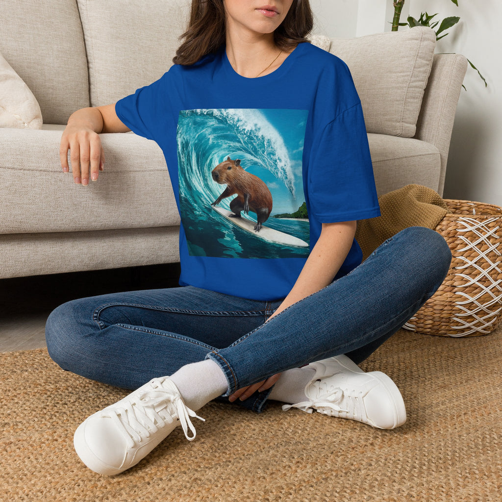 Surfing Capybara T-Shirt — Cute Animal Wave Graphic Tee